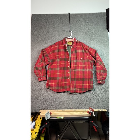 Vintage Fila Jacket Mens Large Plaid Wool Blend Quilted Lined Shacket‎ 90s - Picture 1 of 16